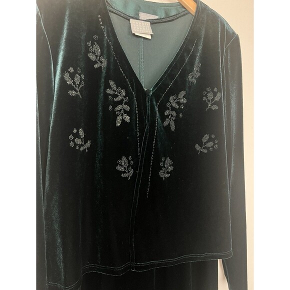 Vintage Forest Green Velvet Maxi Dress & Jacket Beaded Y2K Shoulder Pads USA 12 - Picture 9 of 16